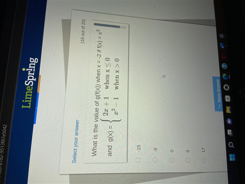 What is the value of g(f(x)) when x=-2 if f(x)=x3-example-1