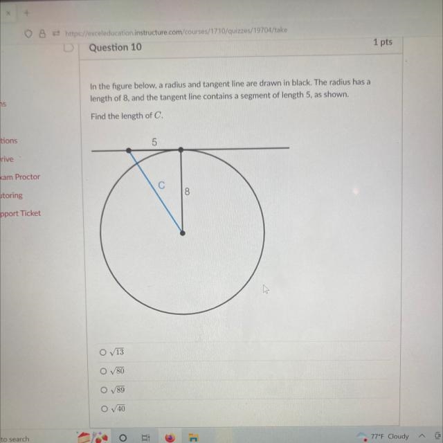 In the figure below, a radius and tangent line are drawn in black. The radius has-example-1