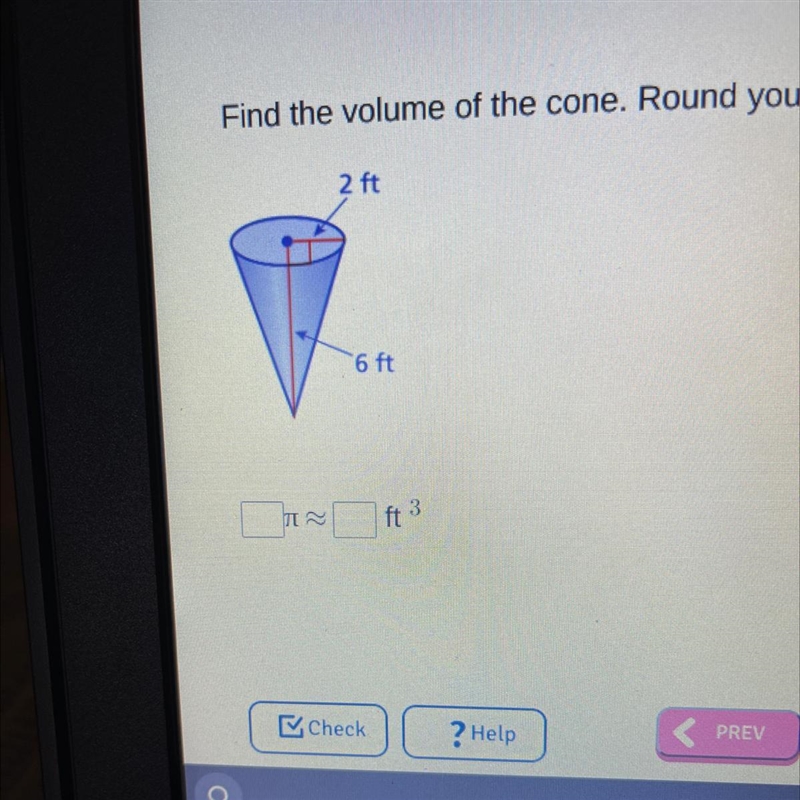 Find the volume of the cone. Round your answer to the nearest tenth. ___pi ≈ ft^3-example-1