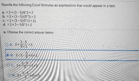 rewrite the following excel formulas as expressions that would appear in a text how-example-1