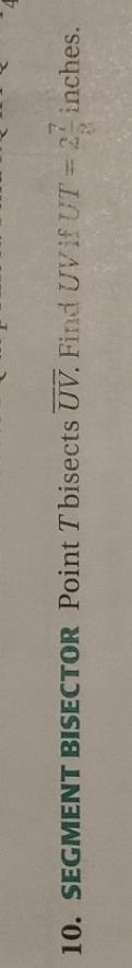 Point T bisects UV. Find UV if UT = 2 7/8-example-1