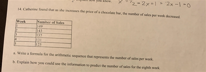 Catherine found that as she increases the price of a chocolate bar, the number of-example-1