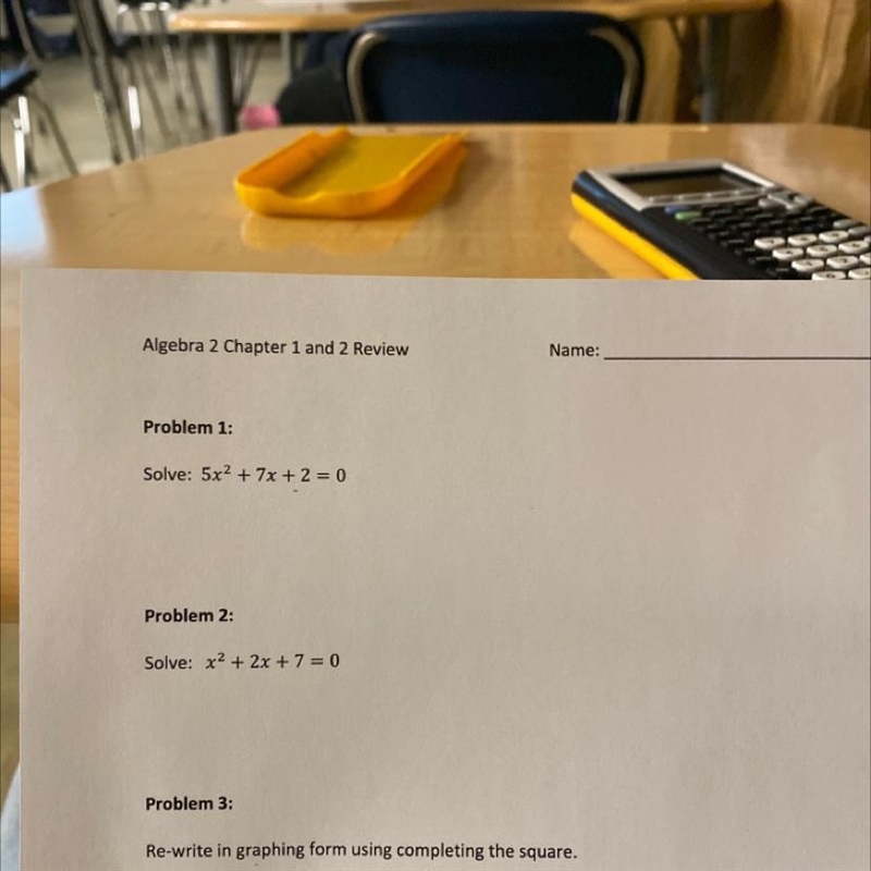 Problem 1:Solve using the Quadratic Formula method: 5x^2 + 7x + 2 = 0Problem 2:Solve-example-1