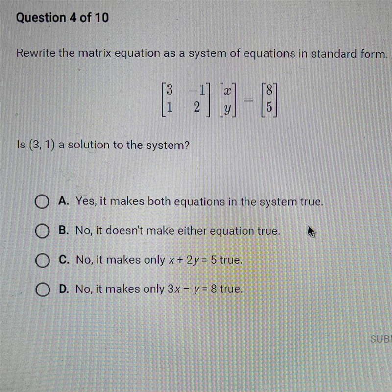 Rewrite the matrix equation as a system of equations in standard form.-example-1