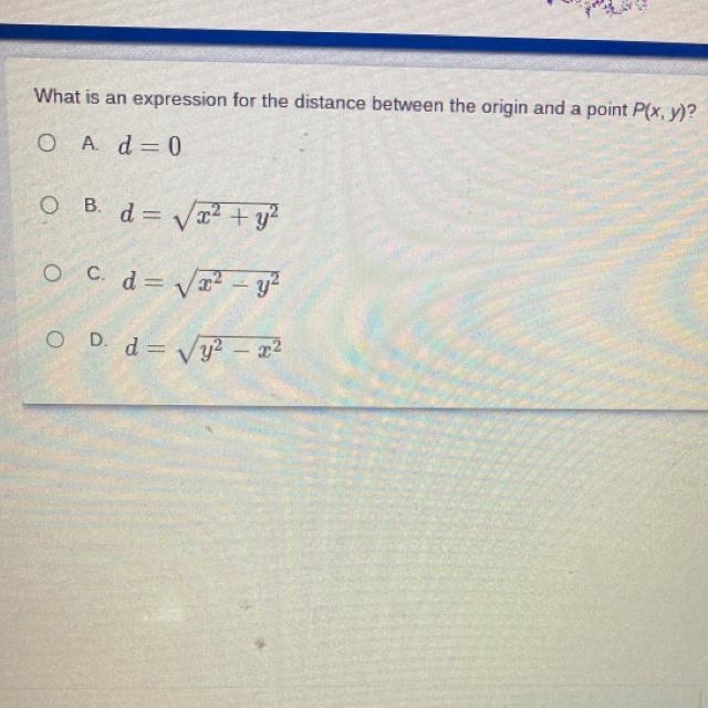 I’d like the distance between the origin and a point-example-1