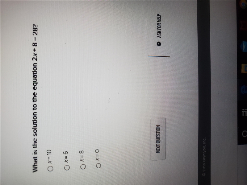 What is the solution to the equ a t i o n to x + 8 equals 28-example-1