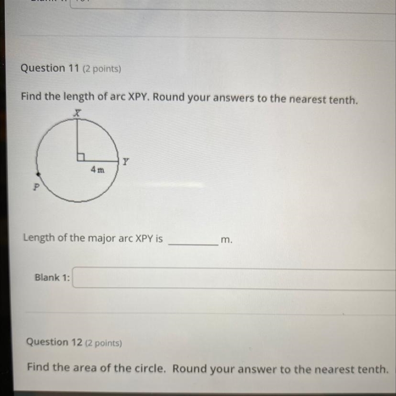 Find the length of arc XPY. Round your answers to the nearest tenth.X4 mPLength of-example-1