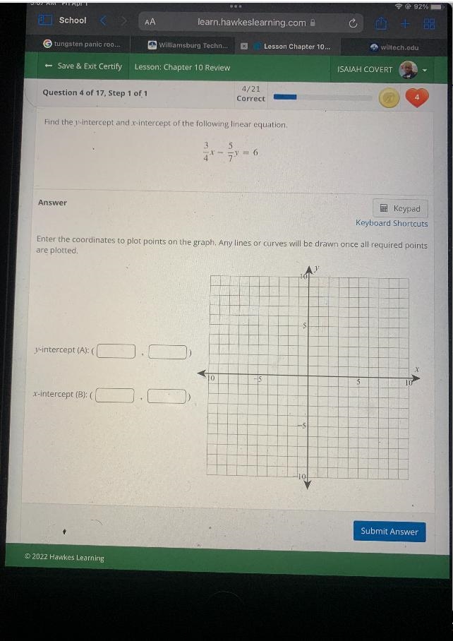 Find the y-intercept and x-intercept of the following linear equation3X-576Answer-example-1