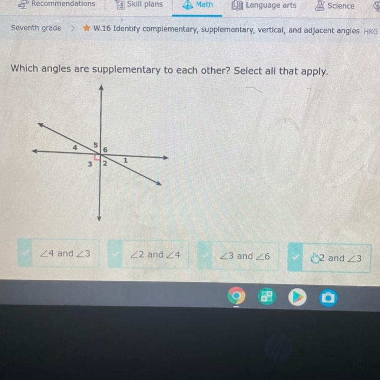 Which angles are supplementary to each other? Select all that apply. 5 1 3 24 and-example-1