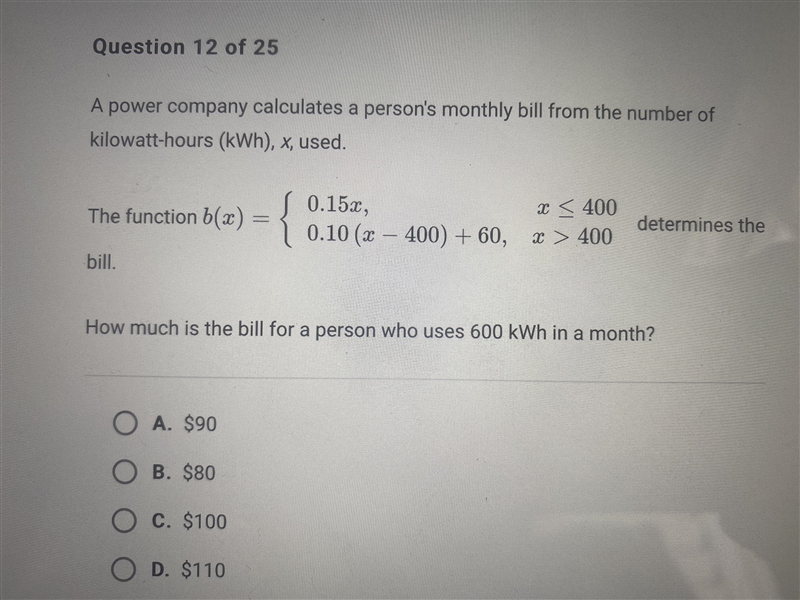 Please Help. Functions and Relations. A power company calculates a persons monthly-example-1