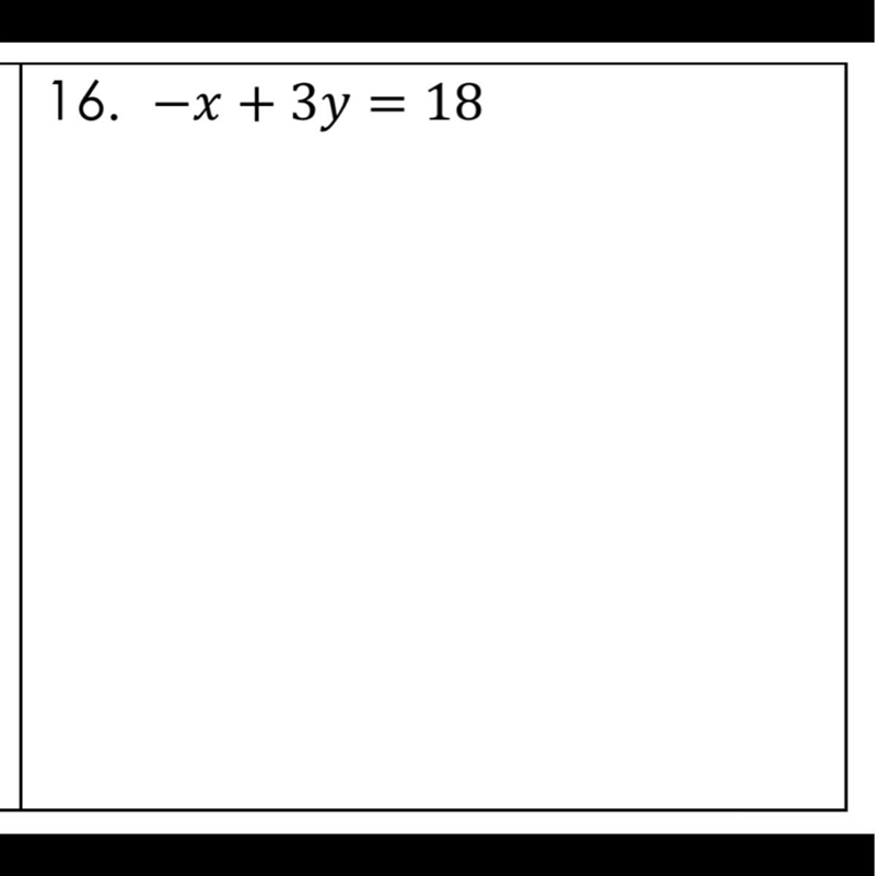 Find the x and y intercepts of the function.16. -x + 3y = 18-example-1