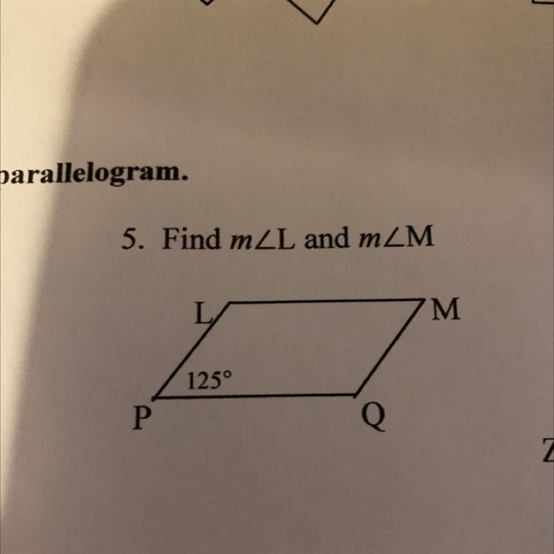 Find the measures in the parallelogram.5. Find m-example-1