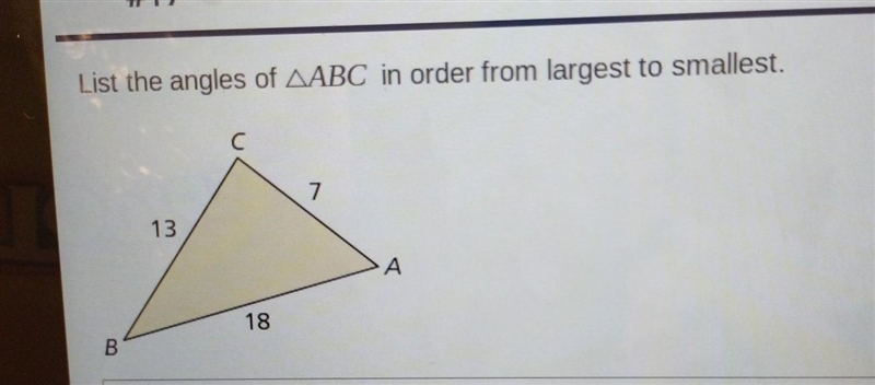 List the angles of ABC in order from largest to smallest.​-example-1