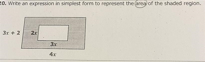 Write an expression in simplest form to represent the area of the shaded region.3r-example-1