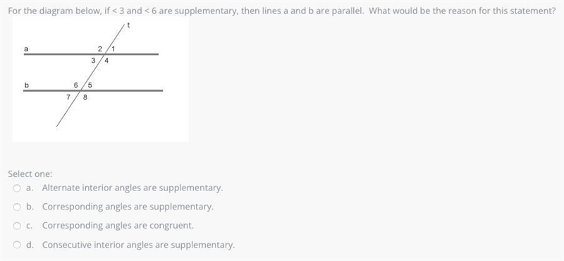 For the diagram below, if < 3 and < 6 are supplementary, then lines a and b-example-1