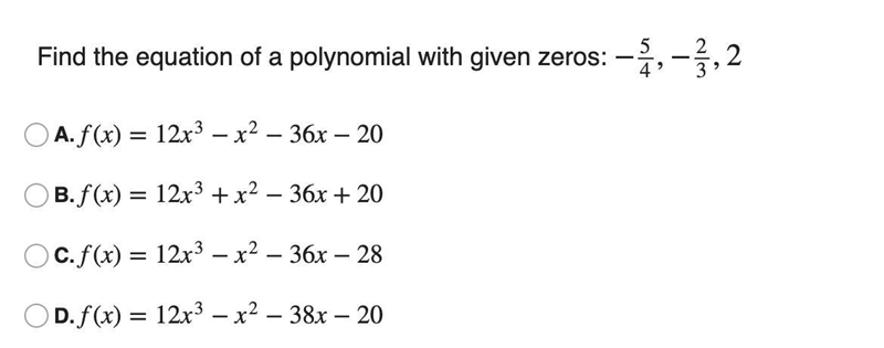 6: Find the equation of a polynomial with given zeros:-example-1