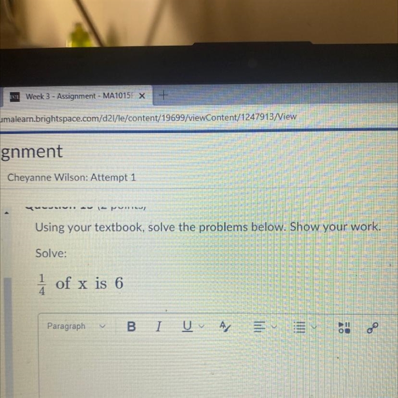 Solve for 1/4 of x is 6-example-1