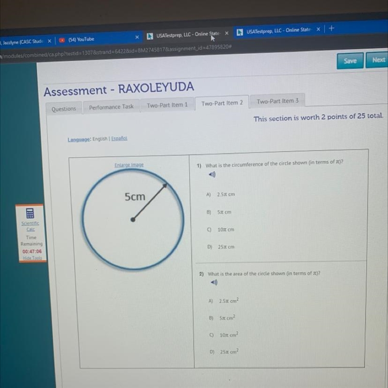 What is the circumference of the circle shown in terms of pi?￼-example-1