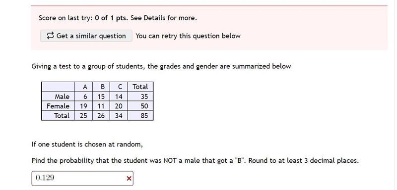 Giving a test to a group of students, the grades and gender are summarized below ABC-example-1