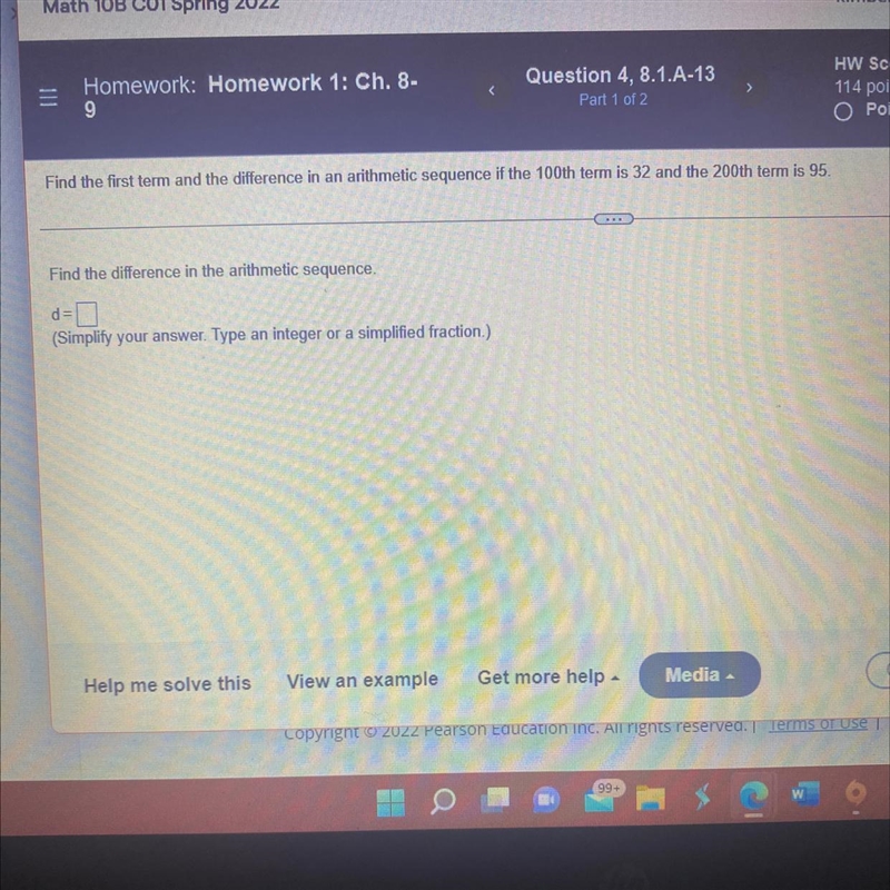 Find the first term and the difference in an arithmetic sequence if the 100th term-example-1