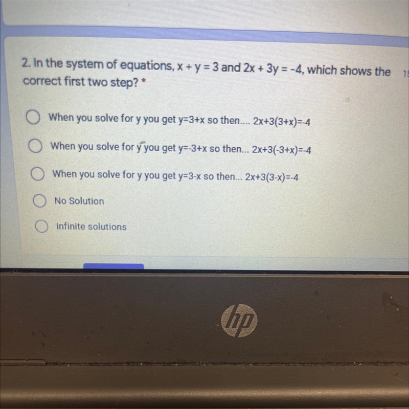 X+y=3 and 2x +3y=-4 need to show the first two steps-example-1