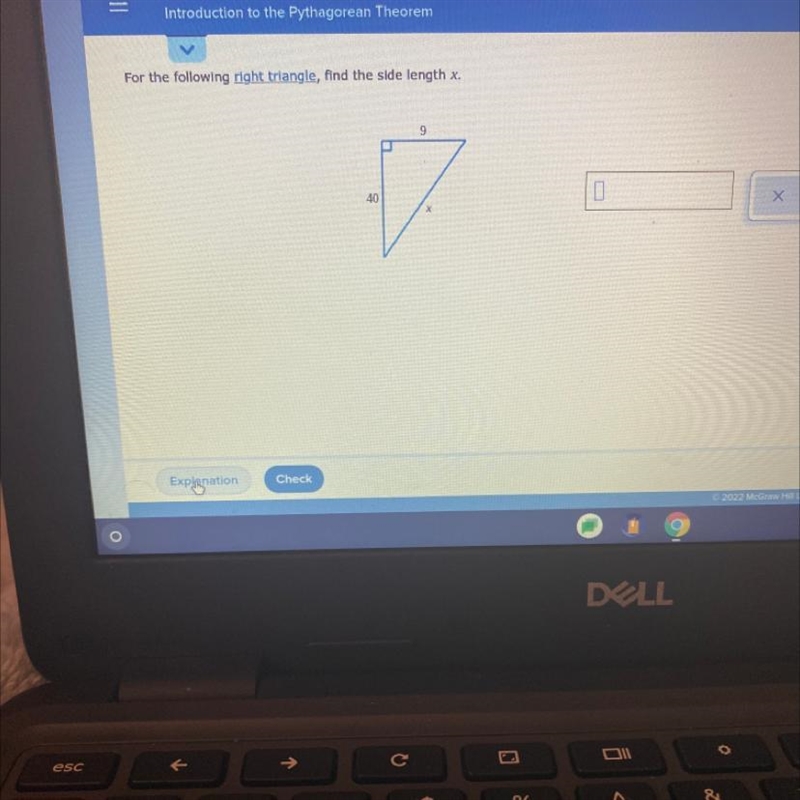 For the following right triangle find the side length X-example-1