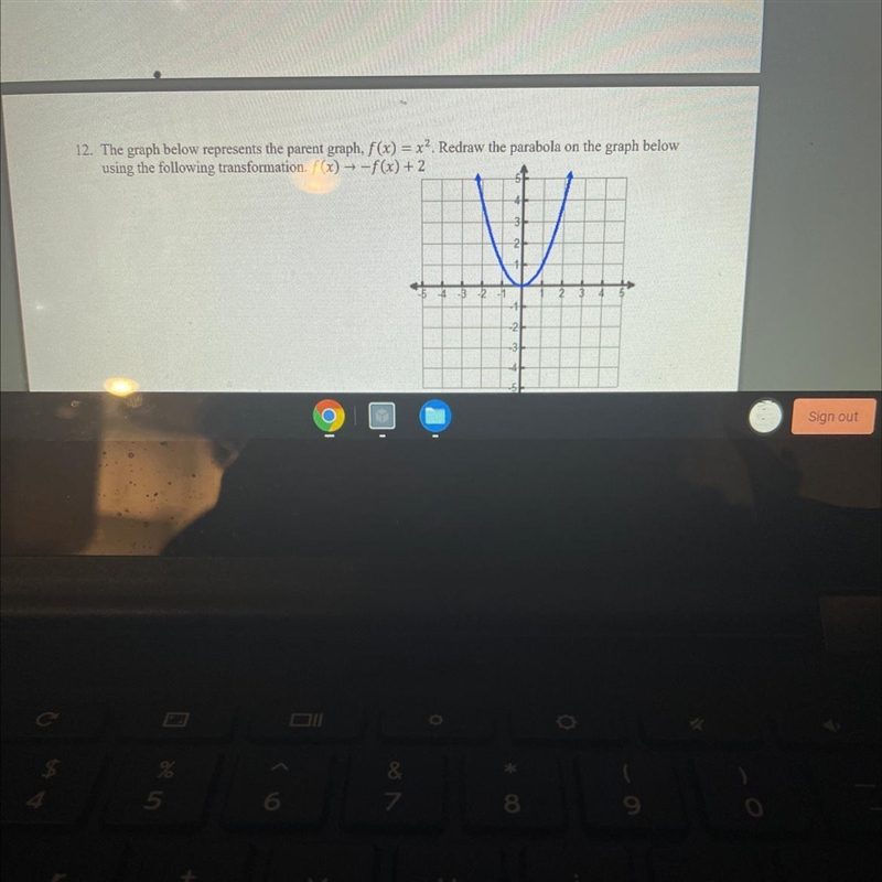 Redraw the parabola on the graph using the following transformation -f(x)+2-example-1