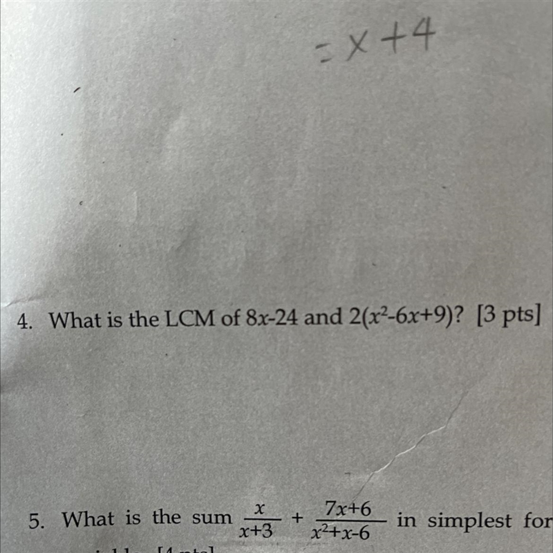 H. What is the LCM of 8x-24 and 2(x²-6x+9)? [3 pts]-example-1