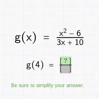 X2 – 6 3x + 10 ? g(4) = Be sure to simplify your answer. g(x) =-example-1