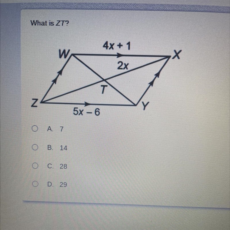 What is ZT? a. 7 b. 14 c. 28 d. 29-example-1