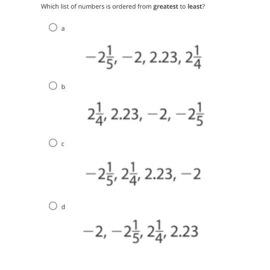 Which list of numbers is ordered from greatest to least?-example-1