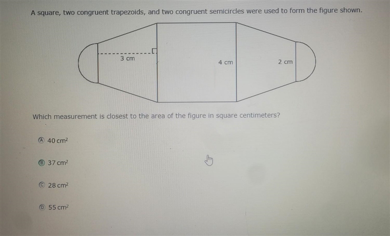 A square, two congruent trapezoids, and two congruent semicircles were used to form-example-1