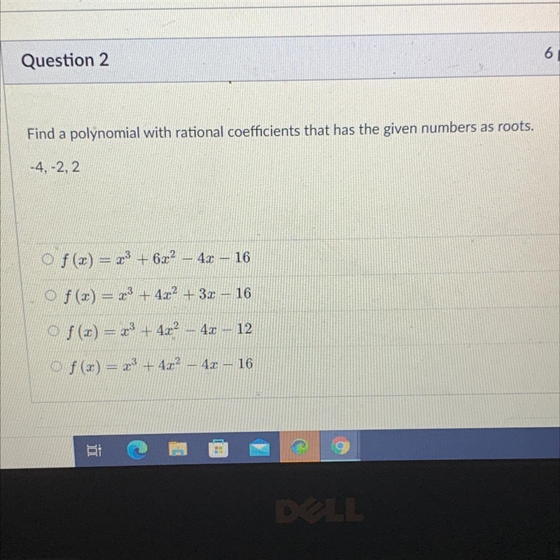 Find a polynomial with rational coefficients that has the given numbers as roots -4,-2, 2-example-1