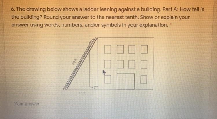 The drawing below shows a ladder leaning against a building. Part A: how tall is the-example-1