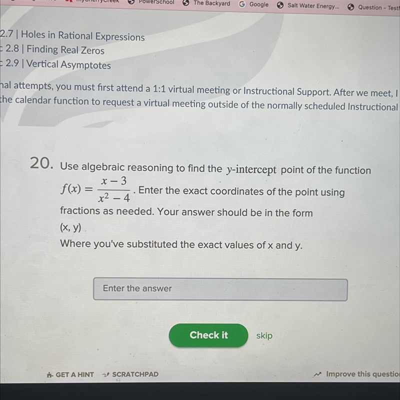 Use algebraic reasoning to find the y-intercept point of the function…-example-1