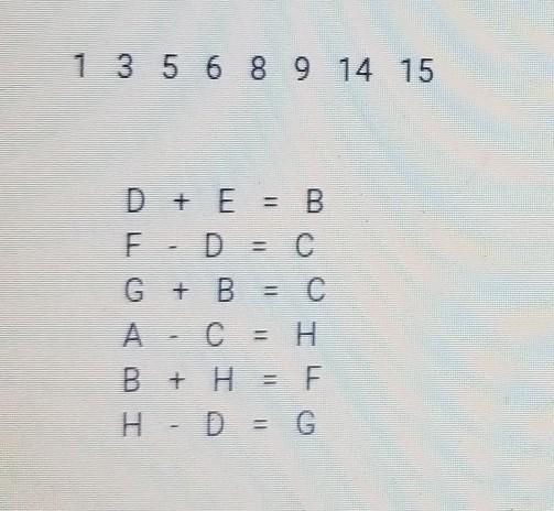 Each of the letters a through H has one of the 8 values listed. no 2 letters have-example-1