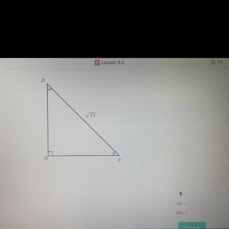 DPH is an isosceles right triangle. Determine the missing lengths.-example-1