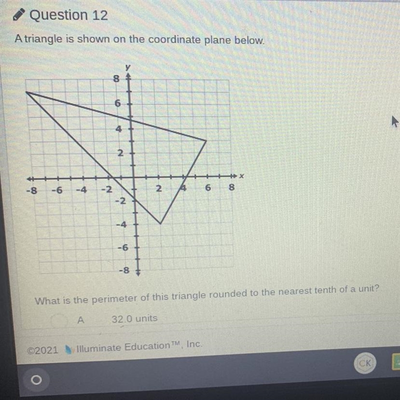 What is the perimeter of the triangle??? Answer: A: 32.0 B: 34.0 C: 37.5 D: 40.4-example-1