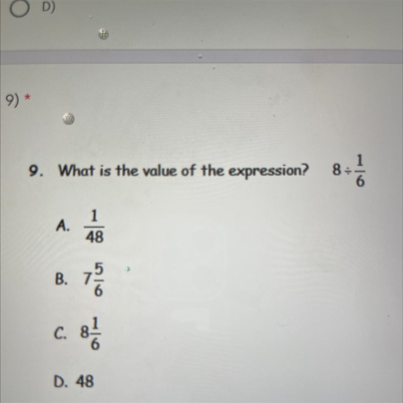 9. What is the value of the expression? ?88:3A.148B.c. 8D. 48-example-1