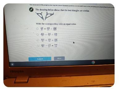 The drawing below shows that the two triangles are similar. . va Write the corresponding-example-1