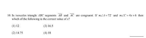 10. In isosceles triangle ABC segments AB and AC are congruent. If M-example-1