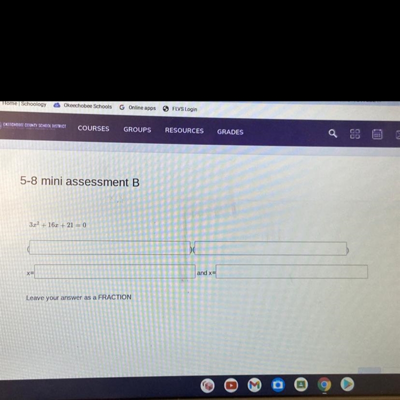 3x^2 + 16x + 21 = 0 Leave your answer as a fraction!-example-1