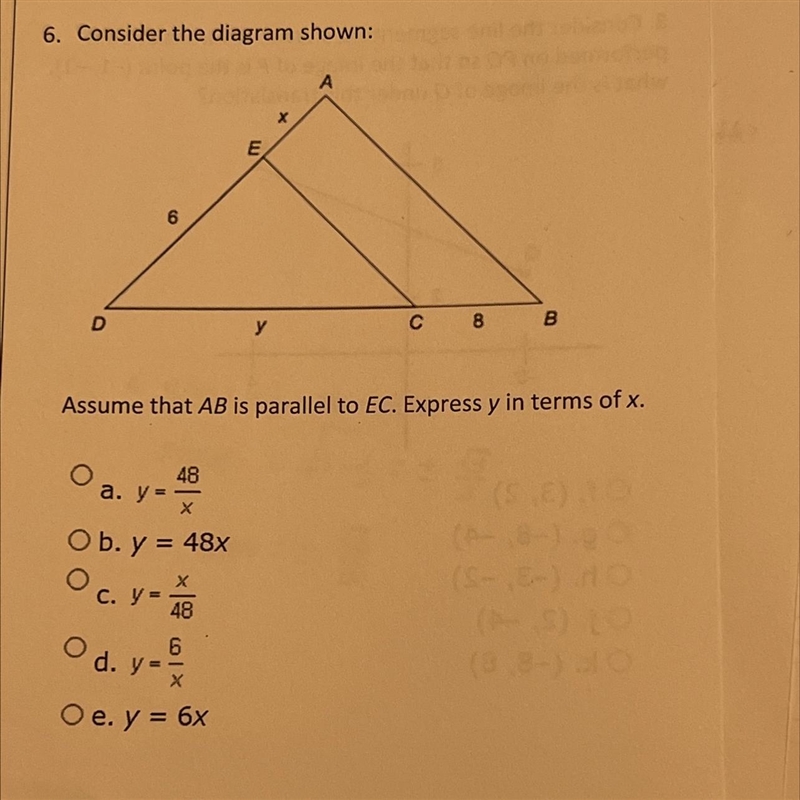 Assume that AB is parallel to EC, es press y in terms of x-example-1