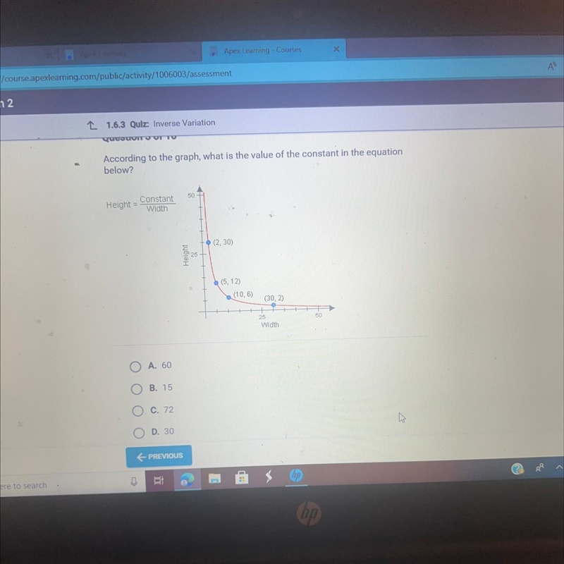 According to the graph, what is the value of the constant in the equation below?-example-1