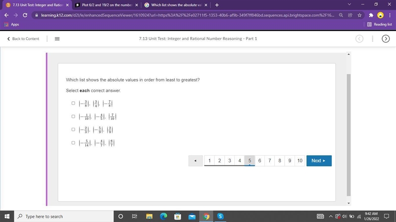 HELP!!!! Thank you! Which list shows the absolute values in order from least to greatest-example-1