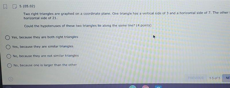 two right triangles are graphed on a coordinate plane one triangle has a vertical-example-1