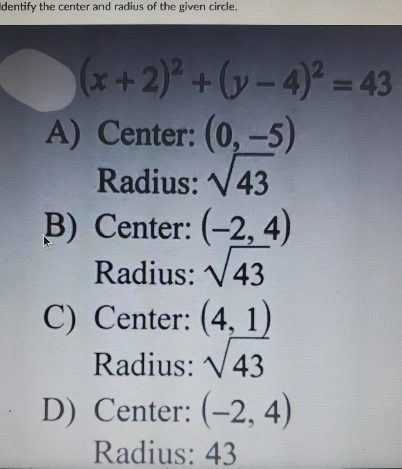 Identify the center and the radius of the given circle-example-1