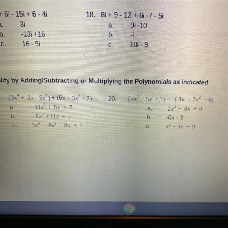 Simplify by Adding/Subtracting or Multiplying the Polynomials as indicated19.20.a-example-1