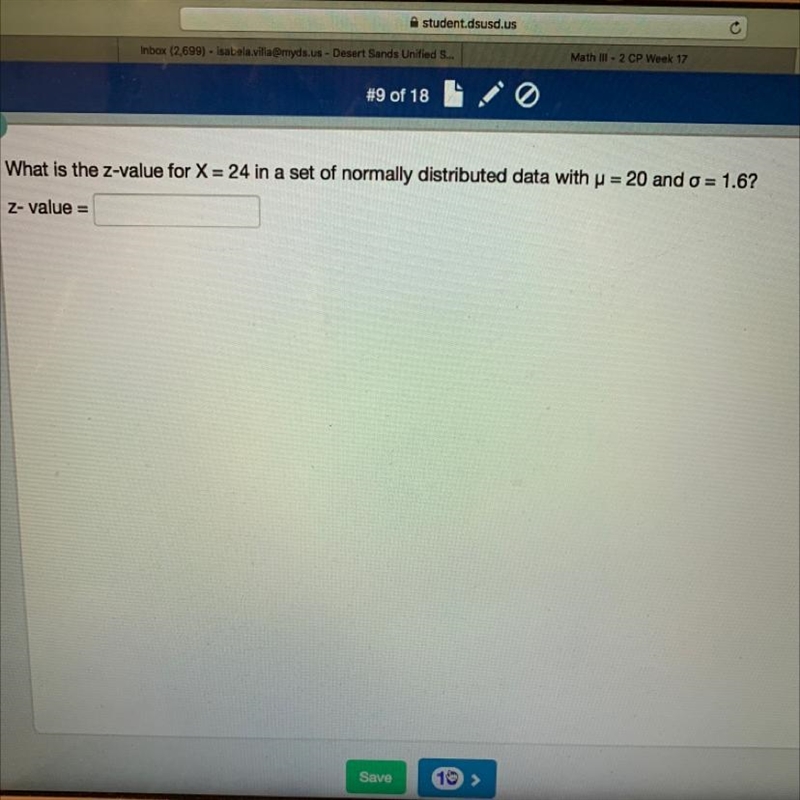 What is the z-value for X = 24 in a set of normally distributed data with u = 20 and-example-1