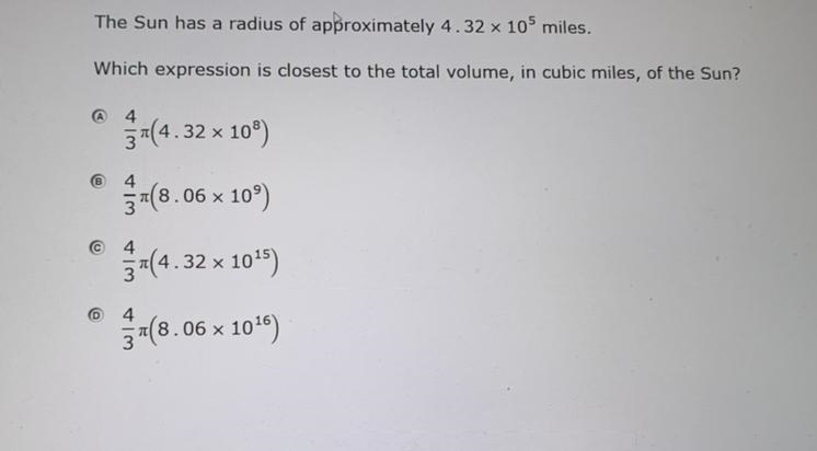 The sun has a radius of 4.32 X 10 5 miles question ( need a answer )-example-1